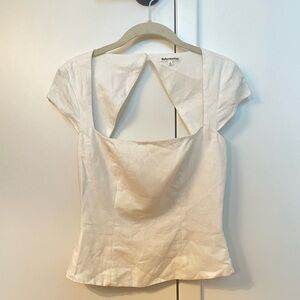 Reformation Size 4 Cora Linen Top, White Linen Short-Sleeved Shirt